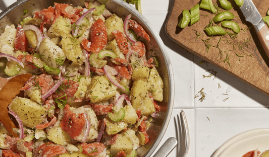 German-Style Potato Salad with Smoked Alaska Sockeye Salmon - Net To Table Seafoods