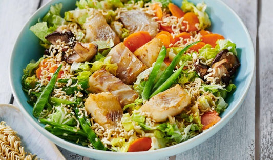 Wild Alaska Cod Salad with Ramen Noodle Crunch - Net To Table Seafoods
